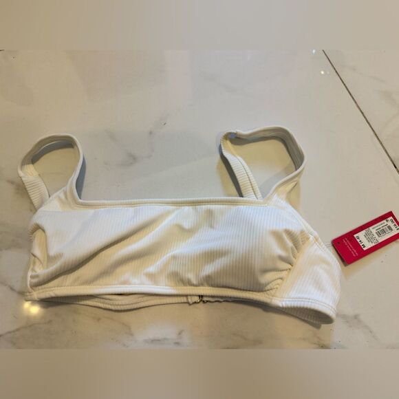 White Ribbed Women's biniki top  #21 - Picture 1 of 6